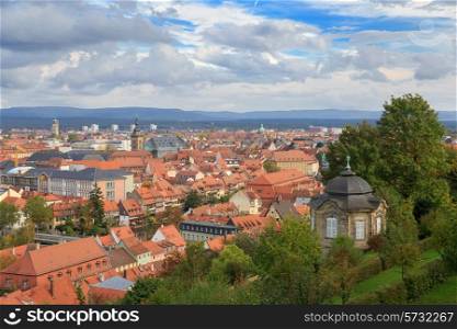 Bamberg cityscape, cloudy top view roofs, Germany&#xA;