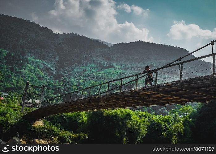 bamboo bridge in Mu Cang Chai, northwest of Vietnam.
