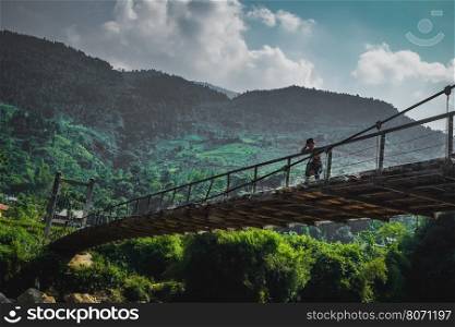 bamboo bridge in Mu Cang Chai, northwest of Vietnam.