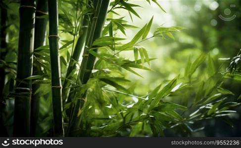 Bamboo Trees with Fresh Green Folia≥in the Forest After the Rain