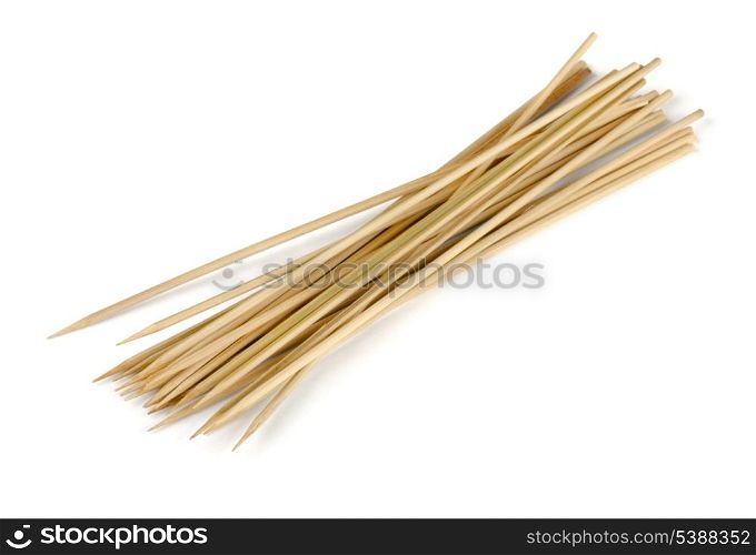 Bamboo wooden skewers isolatred on white