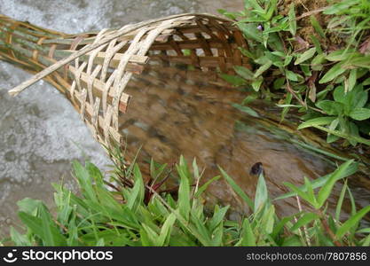 Bamboo wooden trap on the rice field in Laos