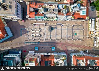 Ban Jelacic central square in Zagreb aerial view, capital of Croatia