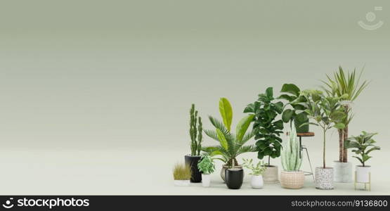 Ban≠r with modern furniture and©space for your advertisement text or logo. Furniture store,∫erior details. Furnishings sa≤or∫erior project concept. Template with free space. 3d render. Ban≠r with home plants and©space for your advertisement text or logo. Plants store, green∫erior details. Potted plants sa≤. Template with free, empty space. 3d rendering.