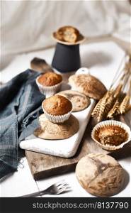 banana cup cake on wooden background.  