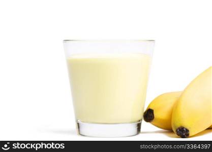 banana milkshake with bananas aside. banana milkshake with bananas aside on white background