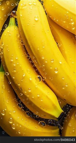 Banana Seamless Background with Glistening Raindrops of Water. Generative ai. High quality illustration. Banana Seamless Background with Glistening Raindrops of Water. Generative ai