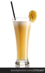 Banana smoothie isolated on white