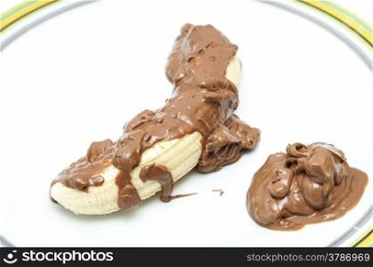 banana with chocolate on a plate