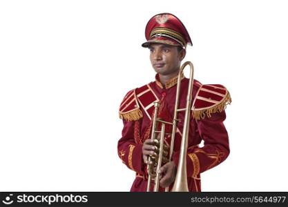 Bandmaster holding a trumpet