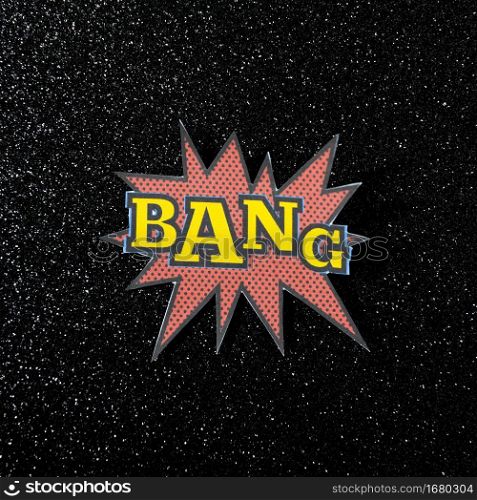 bang explosion text black cosmos background