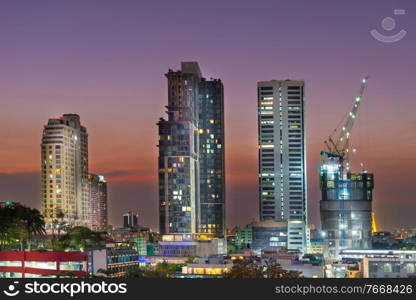 Bangkok city at night - buildings skyline and skyscrapers city night landscape