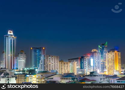 Bangkok city at night - buildings skyline and skyscrapers city night landscape