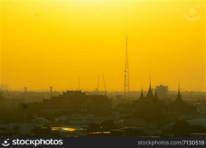Bangkok city in sunset. Landmark and building area Bangkok city.