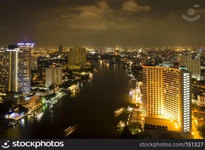 Bangkok city night view with river, Thailand