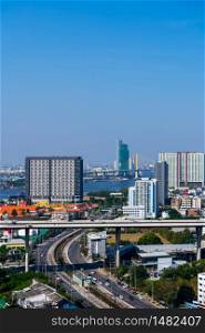 Bangkok city view and traffic road, Thailand