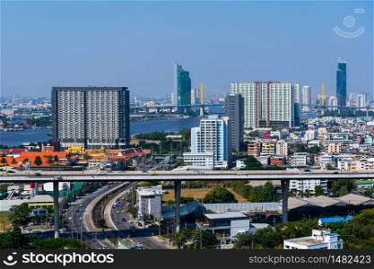 Bangkok city view and traffic road, Thailand