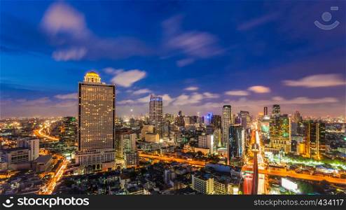 Bangkok cityscape business district with high building at dusk, Bangkok, Thailand.