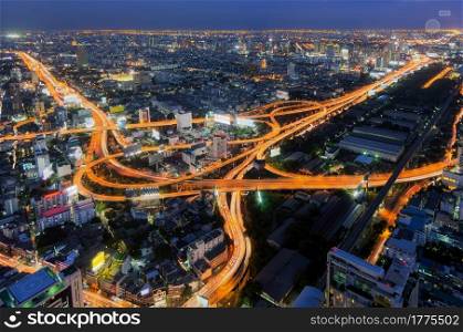 Bangkok Expressway and Highway top view, Thailand at twilight.. Elevated expressway