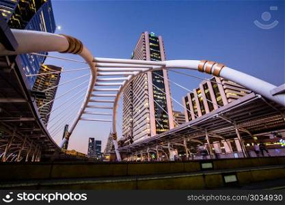Bangkok - February 26: Chong Nonsi Station with Sathorn Thani Bu. Bangkok - February 26: Chong Nonsi Station with Sathorn Thani Building on March 26, 2015 in Bangkok, Thailand. Chong Nonsi Station is a BTS sky-train station, on the Silom Line in Bang Rak District.