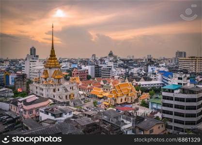 BANGKOK - May 24: Temple names Wat Traimitr and Pra Maha Mondop, Very important and beautiful temple in Bangkok Visited by many tourists, aerial view on May 24, 2017 in Bangkok,Thailand