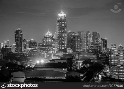 Bangkok night cityscape, Landmark of Bangkok modern town in twilight time. The popular tourist spot in Bangkok. Black and white tone