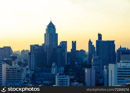 Bangkok skyline at sunset Panorama.. Bangkok skyline at sunset Panorama