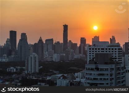 Bangkok skyline sunset panorama. Bangkok skyline sunset panorama.