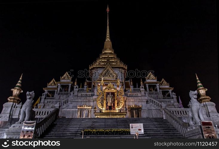 Bangkok, Thailand - 13 Dec 2019 : Wat Traimitr Temple or Wat Traimit Withayaram Worawihan Temple and also known as The Temple of the Golden Buddha largest in the world at Yaowarat Road in the night time, One of the landmark in Bangkok.
