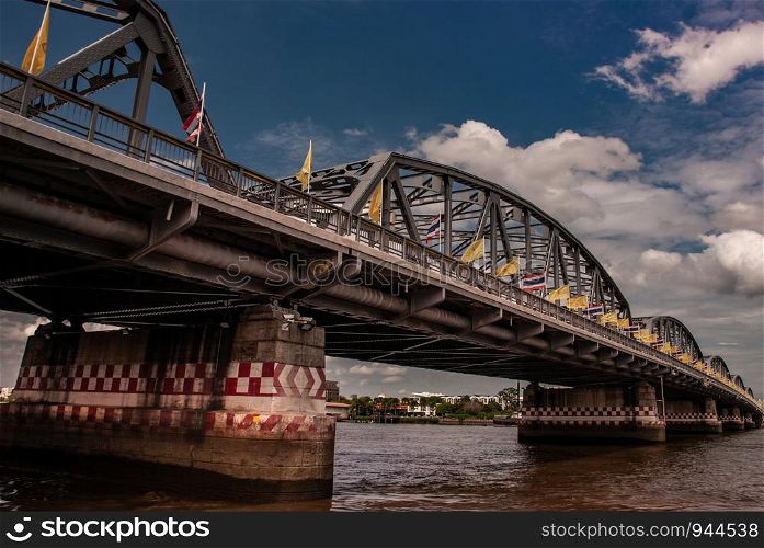 Bangkok, thailand 21 Jul, 2019 : A great scenery Afternoon view of the Phra Phuttha Yodfa Bridge (Memorial Bridge). Vintage Style.