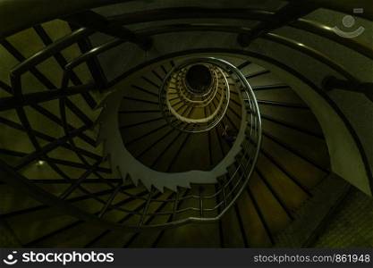 Bangkok, thailand - Aug 04, 2019 : The spiral staircase detail in a beautiful of the building.
