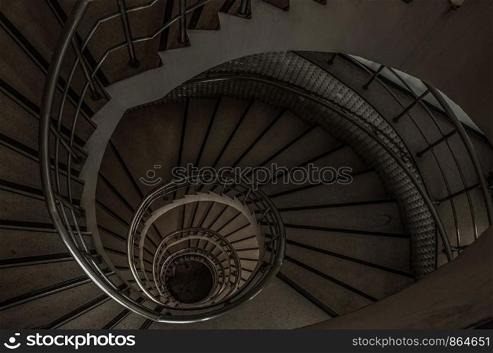 Bangkok, thailand - Aug 07, 2019 : The spiral staircase detail in a beautiful of the building.
