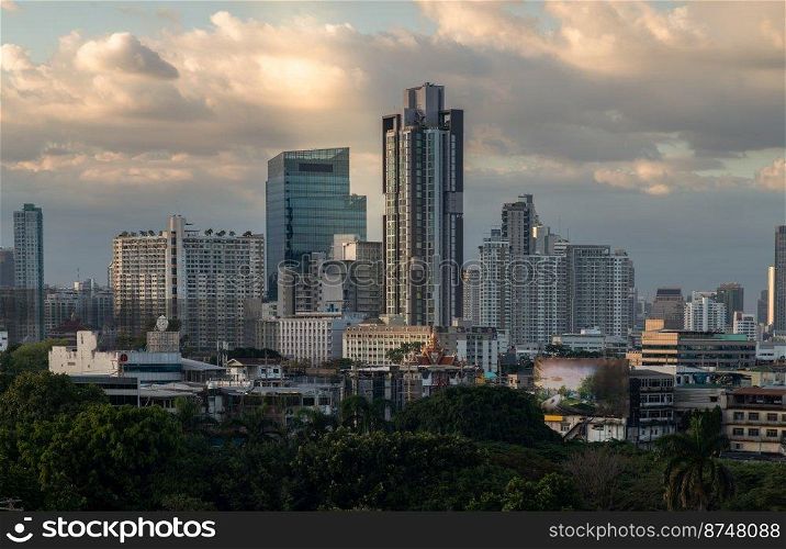 Bangkok, Thailand - Dec 06, 2022   Beautiful view of Modern high-rise buildings in the evening time. Good time for waiting the sunset last light of the day, Nice city view, Selective Focus.