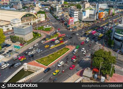 BANGKOK, THAILAND-Dec 1, 2018: traffic at Hua Lamphong intersection in Bangkok, Thailand