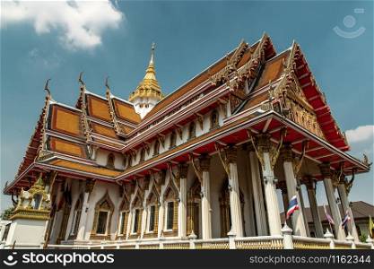 Bangkok, Thailand - Jan 09, 2019 : Beautiful architecture of chapel at Samphanthawong buddhist temple (Wat Samphanthawongsaram Worawihan) at Samphanthawong District.