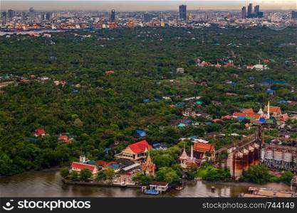 bangkok,Thailand - jun 26, 2019 : The view of the Chao Phraya River that sees the green area next to the river, which is called Bang Krachao, Beautiful nature.