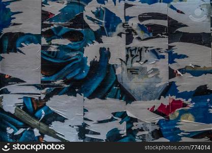 bangkok,Thailand - jun 29, 2019 : Old Urban Street Billboard With Torn Posters And Stickers, Background Or Texture With Copy Space, Toned Image.