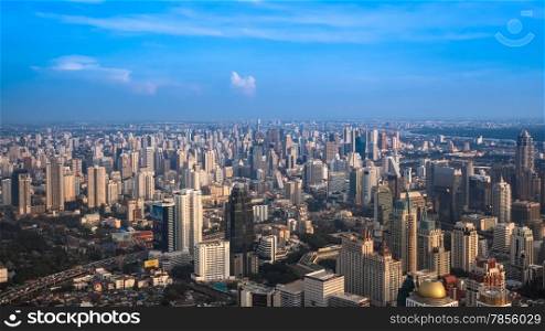 BANGKOK, THAILAND - NOVEMBER 09: Cityscape with the traffic on November 09, 2012, bird eye view from Baiyok Tower in Bangkok, Thailand