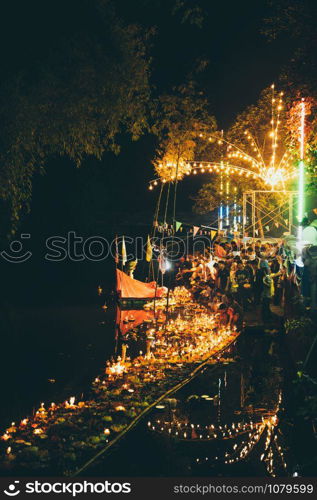 Bangkok, Thailand - November 11, 2019 : The celebration of Loy Krathong festival in Thai temple, Thailand