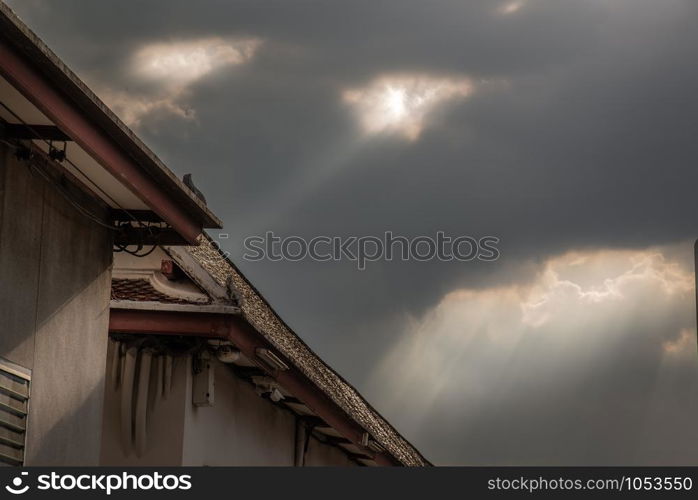 Bangkok, Thailand Oct 27, 2019 : The roof of the Thai temple, at the top of the temple roof that receives on beautiful sun.