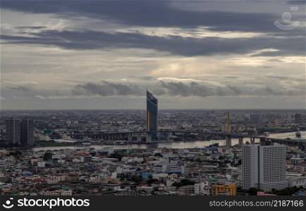 Bangkok, thailand - Sep 20, 2020 : Beautiful city view of Bangkok Before the rain at sunset creates relaxing feeling for the rest of the day. Selective focus.
