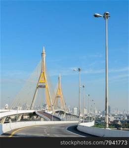 Bangkok transportation with the bridge across the river, Thailand
