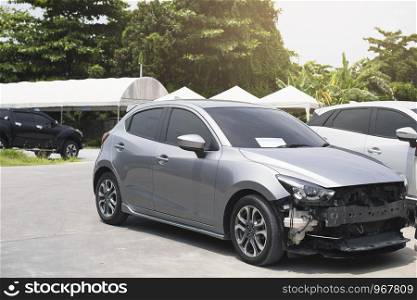 BANGSAEN,THAILAND 2019 This mazda silver car waiting for repair on car dealership in garage parked in showroom of automobile automotive for insurance Illustrative editorial image.