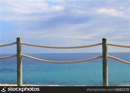 banister railing on marine rope and wood Moraira Mediterranean sea