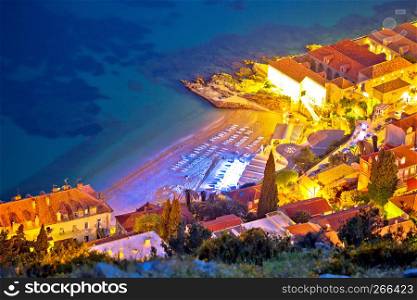 Banje beach in Dubrovnik aerial evening view, Dalmatia region of Croatia