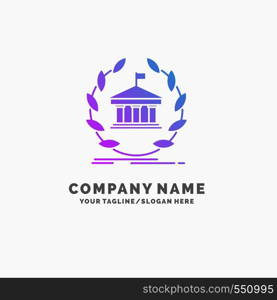 bank, banking, online, university, building, education Purple Business Logo Template. Place for Tagline.. Vector EPS10 Abstract Template background