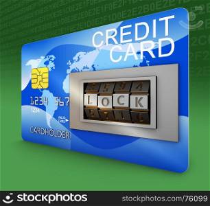 Bank card with combination lock. 3d rendering.