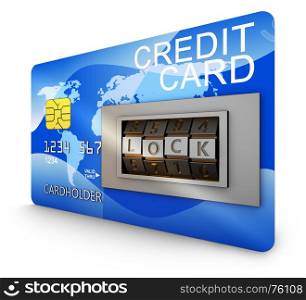 Bank card with combination lock. 3d rendering.