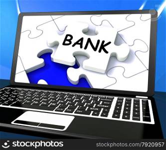 . Bank Laptop Showing Internet Finance Www Or Electronic Banking