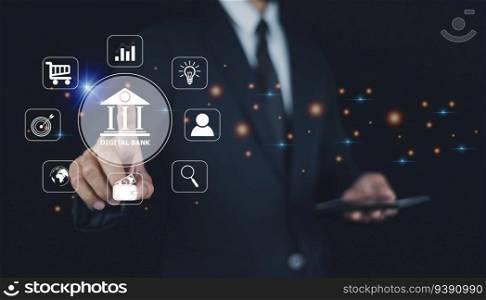 Bank management concept. Businessman using online banking and payment, Digital marketing. Digital banking.